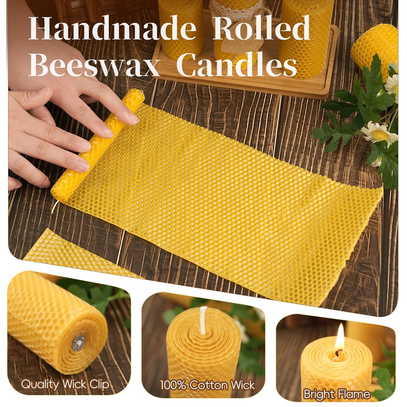 Pure Beeswax Pillar Candles,3 Pack Hand-Rolled Natural Beeswax Candles(1.77x3in,2x4in,2x6in) 60
