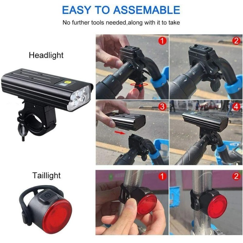 VASTFIRE Super Bright LED Mountain Bike Headlight Warning Tail Light