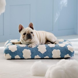 Lesure Dog Beds Medium Size-Thick Shredded Chopped Foam Pet Bed Indoor with Removable Cover, Cute Modern Fuzzy Plush & Anti Slip Bottom, Blue