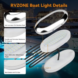 RVZONE 4.6in Underwater Lights for Boat IP68 Waterproof Marine Led Lighting for Boats 1800LM 316 Stainless Steel Marine Led Lighting for Transom Pool Courtesy Deck Interior Lights