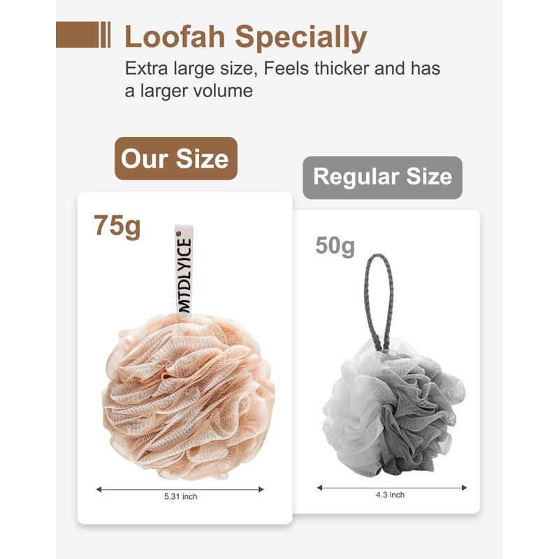 MTDLYICE Loofah Sponge, XL Large Loofah 75g 4 Pack, Bath
