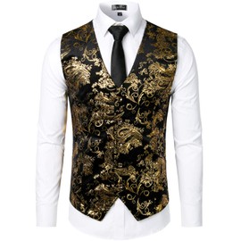 ZEROYAA Mens Hipster Gold Paisley Single Breasted Suit Dress Vest/Tuxedo Waistcoat Z49 Gold XX Large
