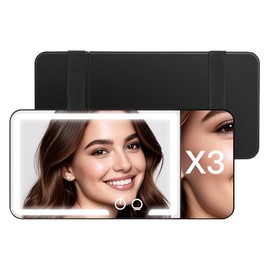 JESWO Espejo de Maquillaje para Carro con 70 LED, Espejo con Luz Led de 3X Aumento con 3 Modos de Luz, Control Táctil y Recargable, para Todo Tipo de Vehículos