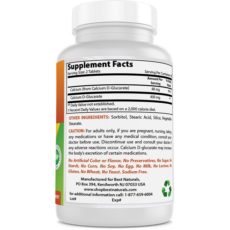 Best Naturals Calcium D-Glucarate 200 mg 120 Tablets