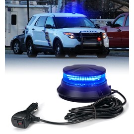 Xprite LED Rotating Beacon Light, 4.5Inch Super Bright Forklift Strobe Lights w/Magnetic Base for 12-24V Construction Truck Patrol Car Tractor Golf Carts-Blue