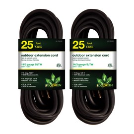 Go Green Power GG-13825BK-2 Outdoor Extension Cord, Pack of 2, Black