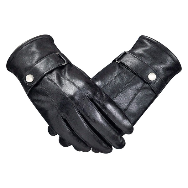 Pneito Men's Leather Gloves, Cold Protection, Leather, Genuine Leather, Thermal Gloves, Winter Fleece Lining, Warm, Windproof, Good to the Touch, Ergonomic Design, Stylish, 2 Colors, 2 Sizes, Bicycle, Sports, Driving, Commuting, Black