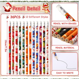 JUNEBRUSHS 72Pcs Christmas Party Favors Set, 36Pcs Christmas Pencils with 36Pcs Christmas Silicone Bracelets, Christmas Pencils Bracelets Gifts for Kids Classroom Office Holiday Party Reward Supplies