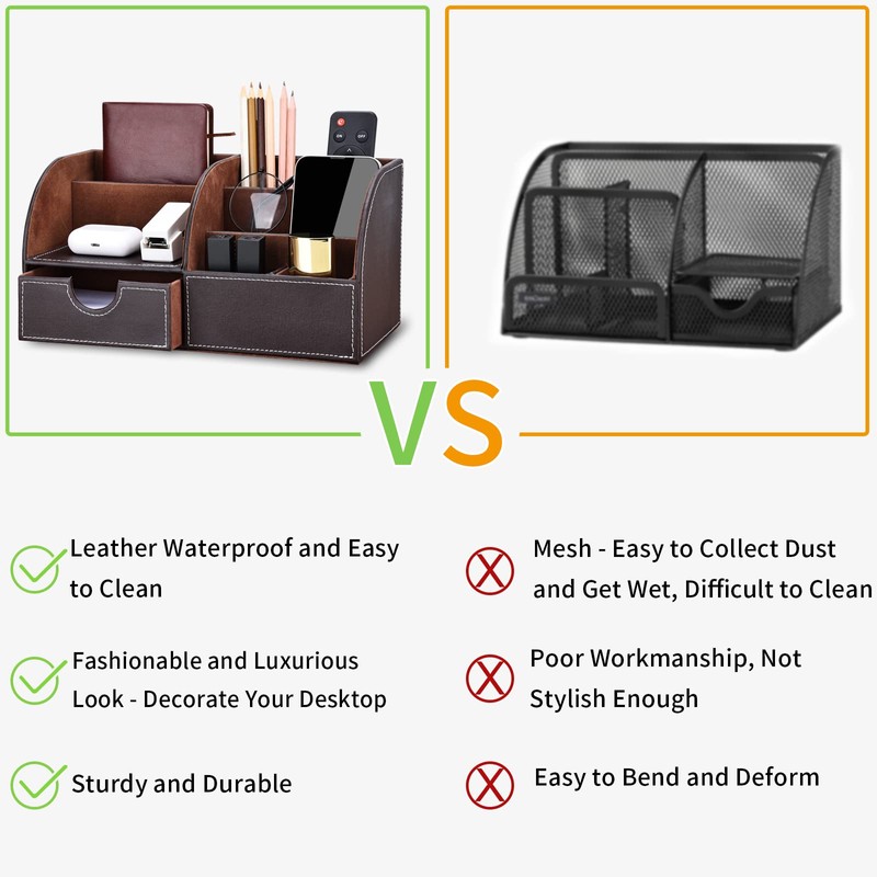 Kingfom™ 7 Desk Organiser, Storage Compartment, Multifunctional Functional, Faux Leather