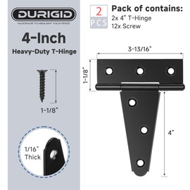 DURIGID 2 Pack 4 Inch Hinges Heavy Duty Gate Door Hinges for Wood, Vinyl and Metal Gates, T Strap Gate Hinges Used for Smaller Projects Like Cabinet Doors, Small Garden Gates, or Shed Windows