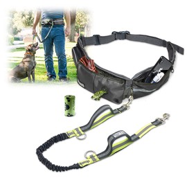 TAKSIN The Ultimate Hands Free Dog Leash System for Walking Running Hiking Training, Reflective Bungee Leash, Treat Holder, Poop Bag Dispenser for Small Medium Large Dogs (Grey Pack)