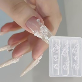 MOLILON 2Pcs Silicone Nail Art Molds with White Press Pen, 3D Flowers Nails Molds - Petal, Floral Design for Resin/Gel Nail Art, Transparent Reusable Mold for Women DIY Manicure Salon & Home Use