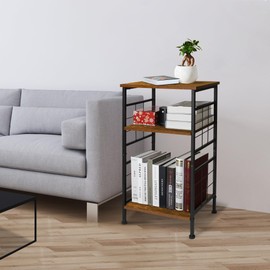 GIOTORENT 3-Tier Tall End Table, Narrow Night Stand with #-Design Sturdy Frame, Small Bed Side Table for Small Space in Living Room,Bedroom,Office,Bathroom(Brown)