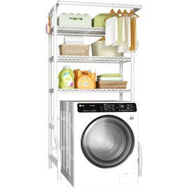 Ulif U11 Over Washer and Dryer Shelves, 3 Tiers Laundry Room Storage and Organizer Standing Shelf, Metal Freestanding Clothes Drying Rack, 33.9" W x 19.7" D x 77.6" H, White