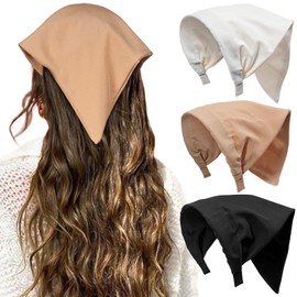 HAIMEIKANG Floral Hair Scarf Headbands for Women Boho Bandanas for Women Triangle Kerchief Solid Color Hair Bands Vintage Head Scarf (Black+Brown+Beige)