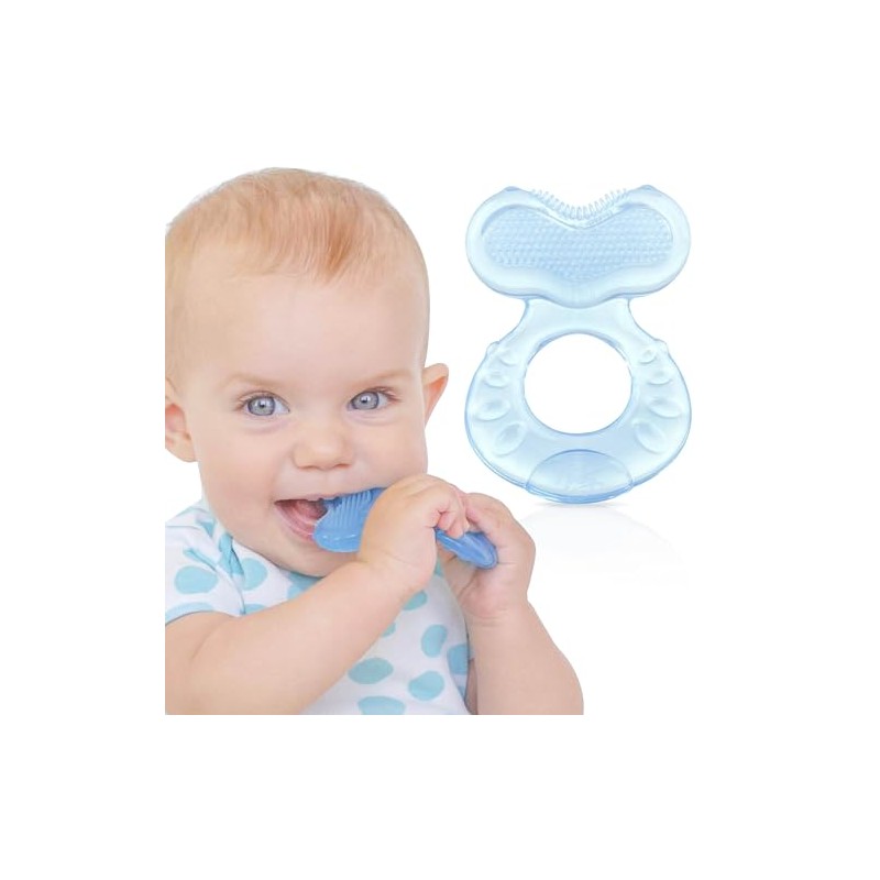 Nuby Silicone Teethe-EEZ Teether with Bristles, Includes Hygienic Case, Blue