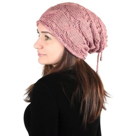 Lilax Cable Knit Slouchy Chunky - Gorro de invierno, Rosado, Talla única