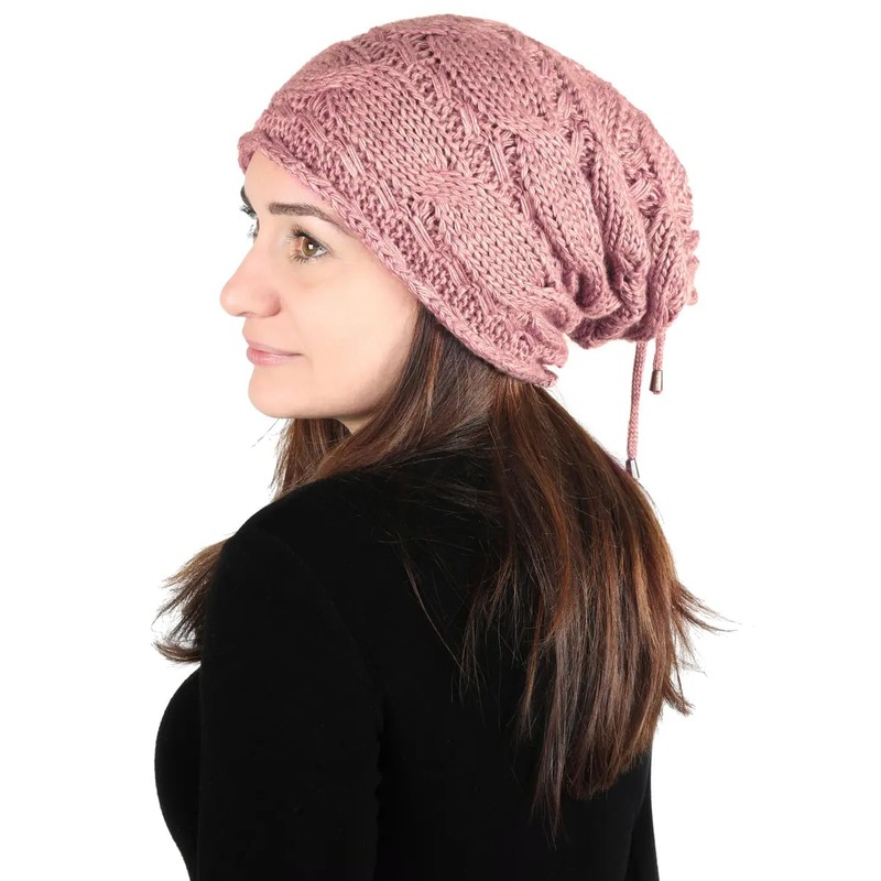 Lilax Cable Knit Slouchy Chunky - Gorro de invierno, Rosado,