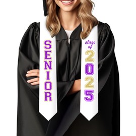 Jollyboom Senior Graduation Stole Class of 2025 Purple, Graduation Honor Stole Sash with Glitter Letter Class of 2025 Senior Night Graduation Accessory Gift for Graduation Ceremony Congrats Grad