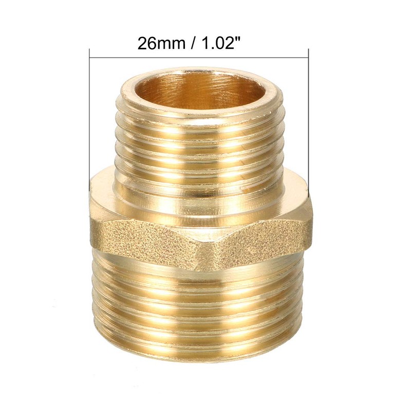 sourcing map Brass Pipe Fitting, Reducing Hex Nipple 3/4 BSPP