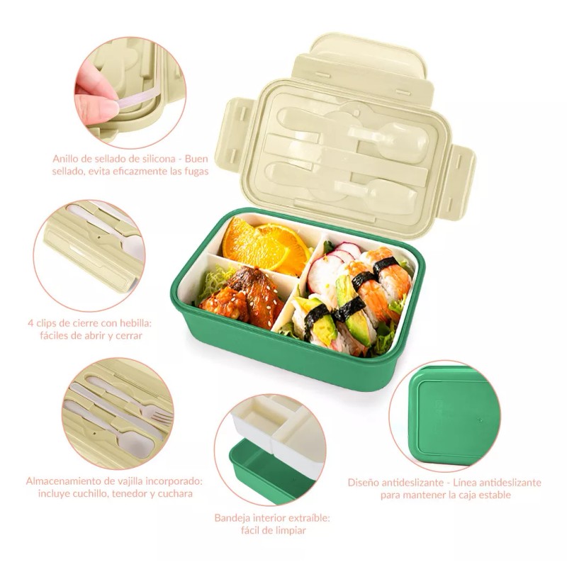 Nasjac Lonchera Fiambrera Portátil Lunch Box Gran Capacidad 1400ml