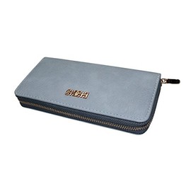 Women's Zip Purse PU Leather with Gold Trim, Smokey Blue
