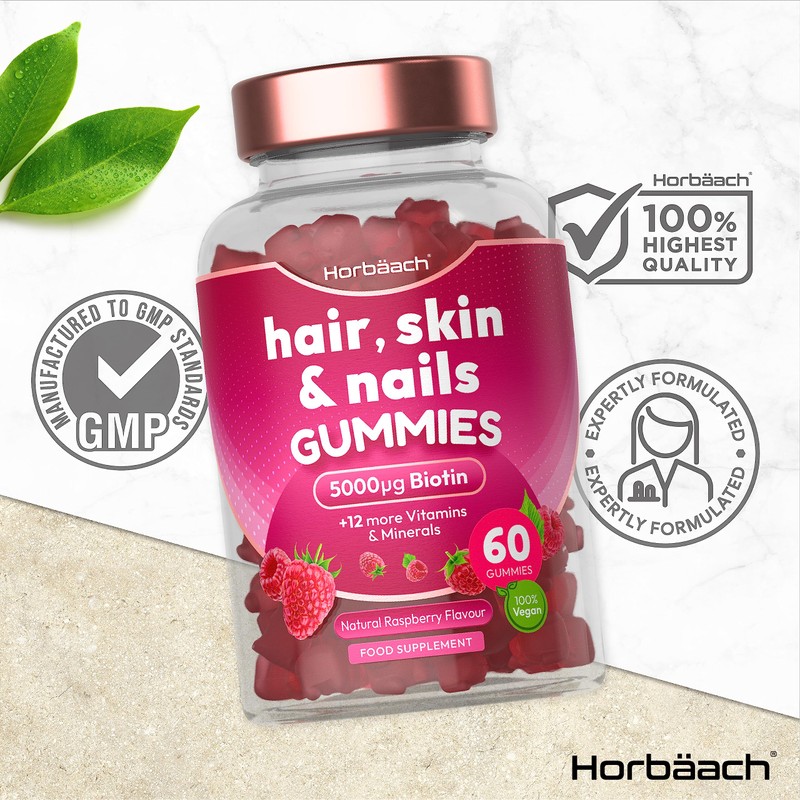 Hair Skin and Nails Vitamins | 5000µg Biotin, Zinc, Vitamin