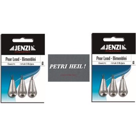 .Jenzi Set of 2 Pear Lead, 30 g, 2 x 3 Pieces, with Swivel/Eyelet, Petri Heil! Sticker