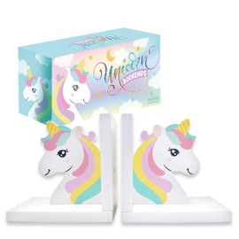 Decorably Unicorn Bookends for Kids - 1 Set Non-Skid Wooden Unicorn Book Ends for Kids Books, Kid's Room, Baby's Nursery, Classroom