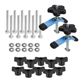 POWERTEC 71842 T Track Knob Kit w/Mini Hold Down Clamps, (Set of 10) 1/4-20 x 1-1/2" Hex Bolts & Washers, T Track Kit, T Track Accessories for Woodworking Jigs and Fixtures