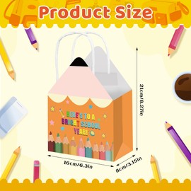 Pineraap 12Pcs Back to School Pencil Shaped Gift Bags with Handle for Students First Day of School Candy Paper Box for Teacher Appreciation Kindergarten Graduation Birthday Party, 8.3x6.3x3.1In