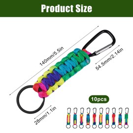 Pack of 10 Key Rings with Carabiner, Outdoor Lanyard Key Rings, Paracord Keyring, Colourful Keyring, Multifunctional Pendant for Outdoor Climbing, Camping, Hiking, Backpacking
