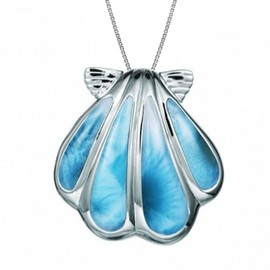 Tropical USA Sterling Silver Larimar Sunrise Sea Shell Necklace Pendant with 18" Box Chain