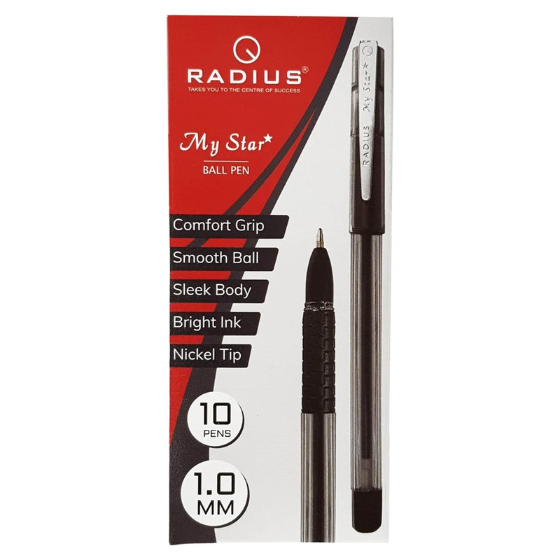 RADIUS My Star Ballpoint Pens, BLACK, 1.0mm Medium Point, Pack