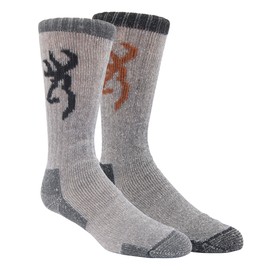 Browning Men's Wool Buckmark Socks, 2 Pairs Wool Blend Outdoor Boot Socks with Arch Support, Poplar (Castlerock/Black), X-Large