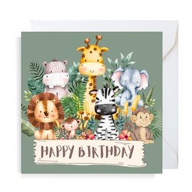 Second Ave Green Safari Baby Children's Square Card For Boy or Girl Birthday
