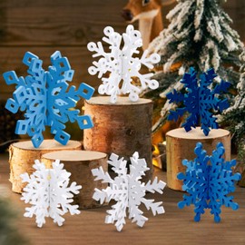 TECHEEL Snowflakes Decoration Blue White Snowflakes Table Decoration Snowflakes Wooden Decoration Winter Snowflake Table Decoration 3D Snowflake Christmas Decoration Table for Christmas and Winter