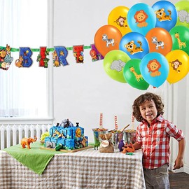 Pack of 30 Colourful Balloons with Forest Animals Heading, Natural Latex Helium Jungle Zoo Balloons Mix Colours Jungle Jungle Forest Decoration for Baby Children Boys Girls Boys Birthday Party