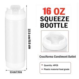 YQkangzhu 4 Pcs 16 oz Inverted Plastic Squeeze Bottles, Upside Down Condiment Squeeze Bottle, Refillable Tip Large Valve Bottles, Self Sealing Syrup Dispenser for Ketchup Sauces Cream for Restaurants