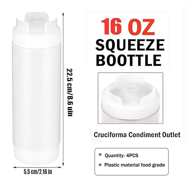 YQkangzhu 4 Pcs 16 oz Inverted Plastic Squeeze Bottles, Upside