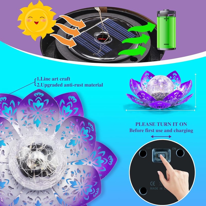 Huaxu Solar Garden Lights Outdoor Decorative - Bright Lotus Flower