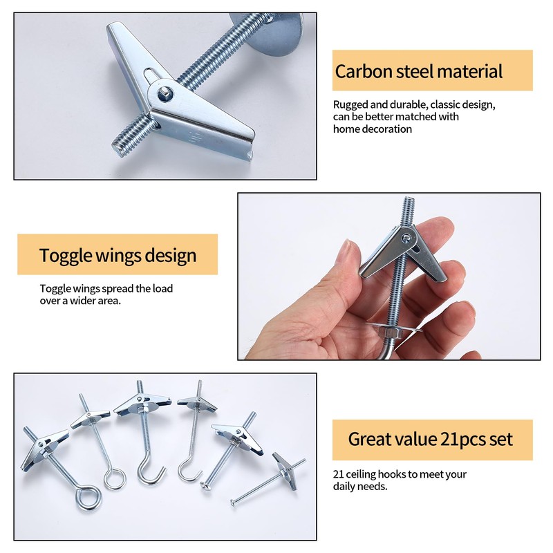 21 Sets Ceiling Hooks for Hanging Plants, Plasterboard Hooks for