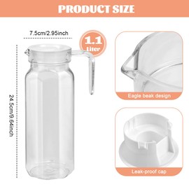 Water Jug, KYYGKY 2 Pack 1.1 Litre Plastic Pitcher with Lid, Clear Water Pitcher Transparent Water Carafe Jug Unbreakable Beverage Pitcher Fridge Jug for Hot Cold Water Ice Tea Coffee Milk Juice