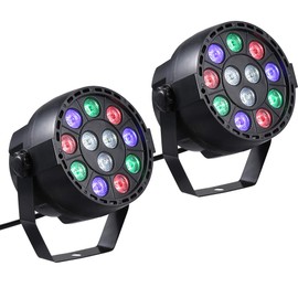 Lixada AC 90-240V 12 LEDs Par Lights 8 Channel RGBW Colour Mixing Stage Lighting with DMX Strobe & Sound Active Mode for Disco Party Christmas Wall Wash (Pack of 2)