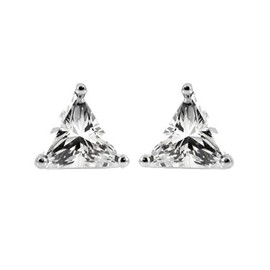Triangle Shape Trillion Cut CZ Basket Set Sterling Silver Stud Earrings 5mm