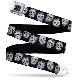 Cinturón de seguridad para hombre con diseño de calaveras de azúcar, de Buckle Down, Sugar Skulls Black/White/Black, 1.0" Wide - 20-36 Inches
