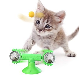 BUYTER 3 in 1 Windmill Cat Toy Treat Dispenser Feather Pet Treat Ball with Stick