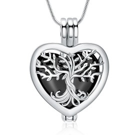 VCCWYQK Heart Urn Necklaces for Ashes for Women Cremation Jewellery Flower Memorial Mini Keepsake Ash Hollow Pendant, Stainless Steel, No Gemstone