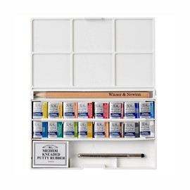 Winsor & Newton 0390060 Cotman Watercolour Paint Bag Set 16 Colours, Vibrant Watercolours with Highly Light Fast, Large Choice of Colours, Age-resistant - 16 Half Bowls, Mixing Palette, Brush