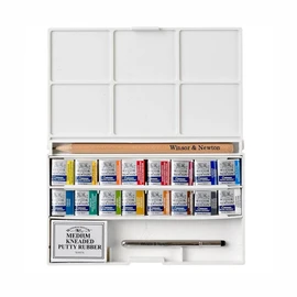 Winsor & Newton 0390060 Cotman Watercolour Paint Bag Set 16 Colours, Vibrant Watercolours with Highly Light Fast, Large Choice of Colours, Age-resistant - 16 Half Bowls, Mixing Palette, Brush